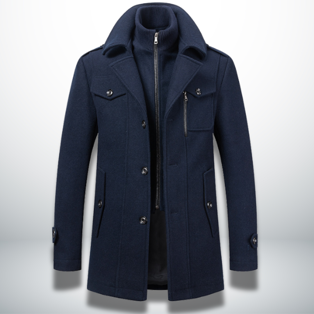 Manteau élégant d'hiver Danoir Paris Angelo en bleu marine, style classique et coupe sophistiquée.