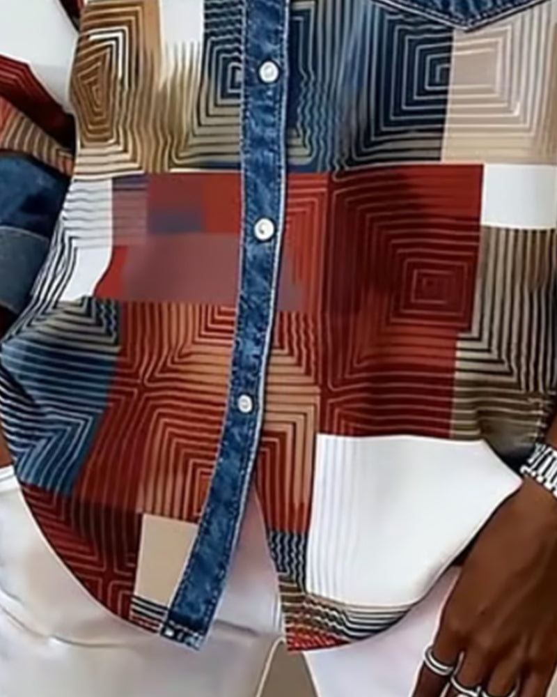 Chemise à blocs de couleur Céline Danoir Paris, en tissu léger, avec manches longues et col classique, vue de face.