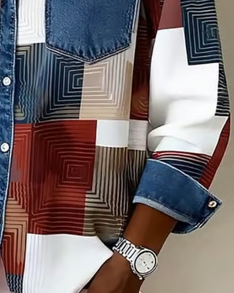 Chemise à blocs de couleur Céline Danoir Paris, en tissu léger, avec manches longues et col classique, vue de face.