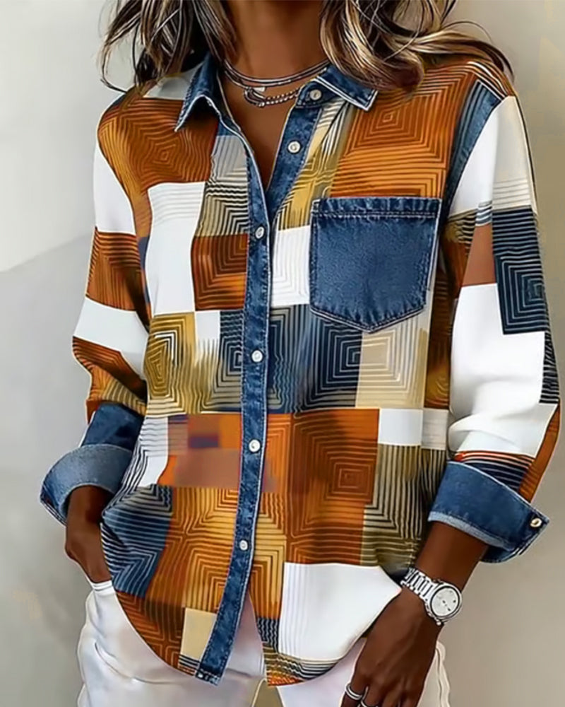 Chemise à blocs de couleur Céline Danoir Paris, manche longue, col élégant, tissu léger, style moderne et sophistiqué.