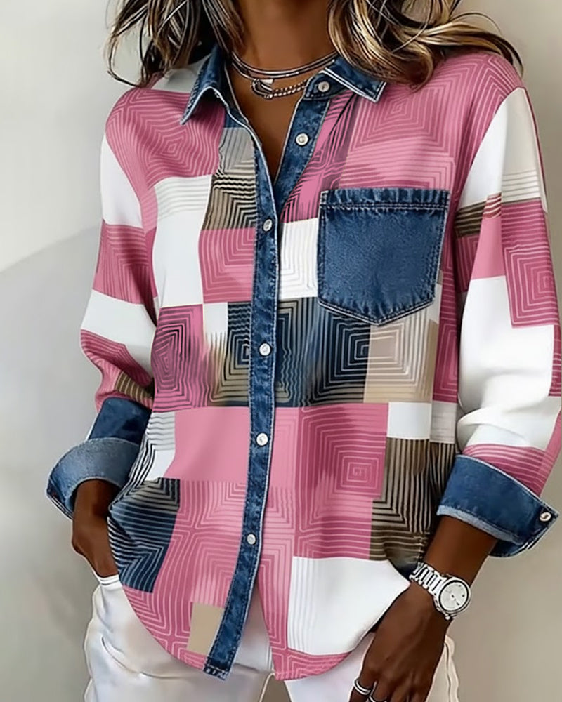 Chemise à blocs de couleur Céline Danoir Paris, manches longues, col classique, tissu léger, style élégant et moderne.