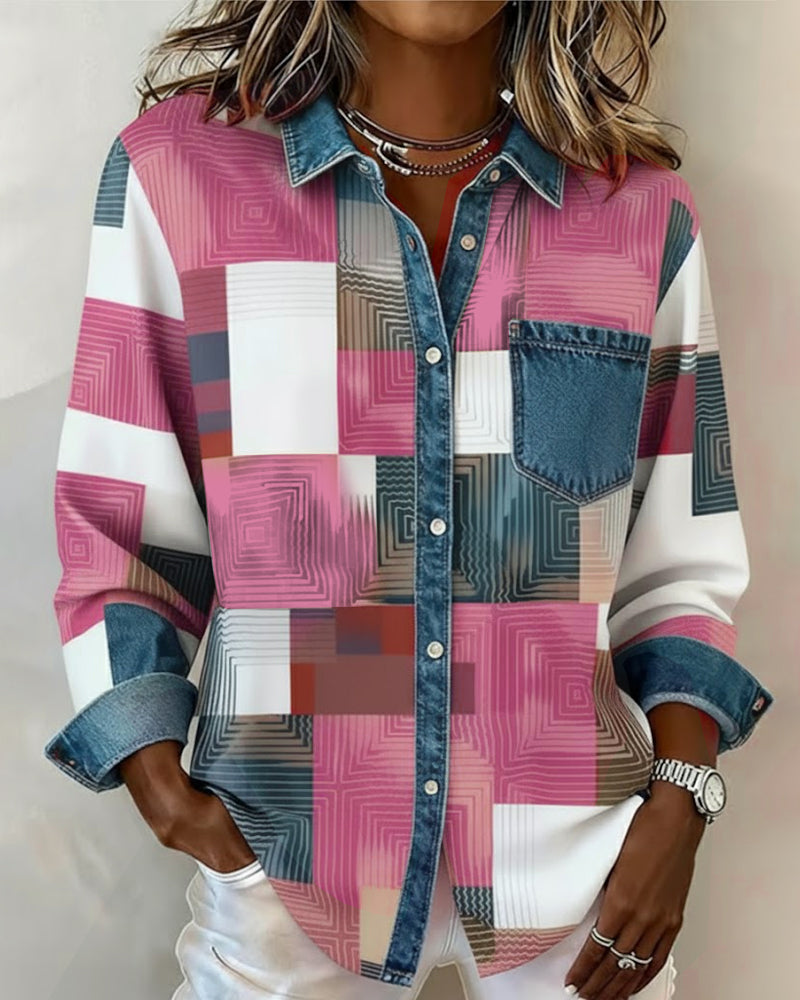 Chemise à blocs de couleur Céline Danoir Paris, style élégant avec design coloré, vue de face.