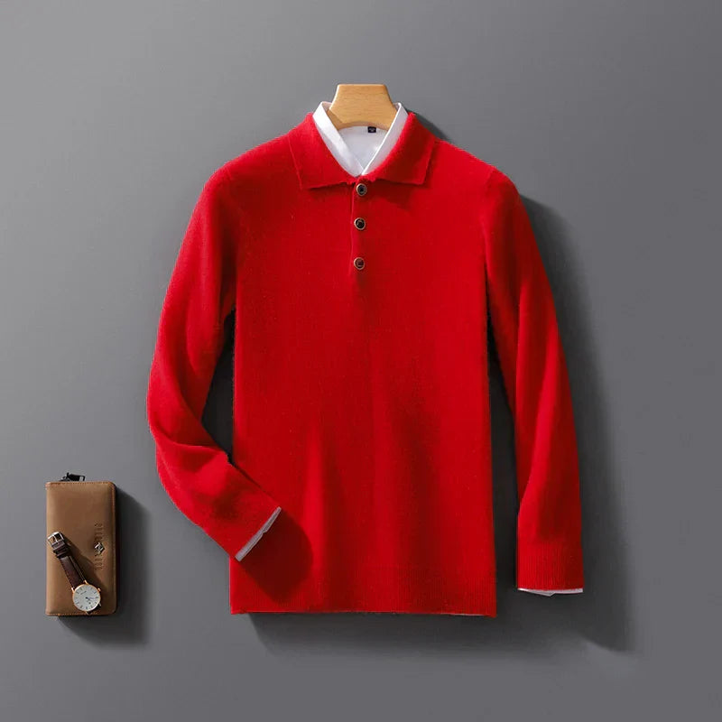 Polo en cachemire élégant Belford de Danoir Paris, couleur neutre, détail du col et texture douce visible en image.