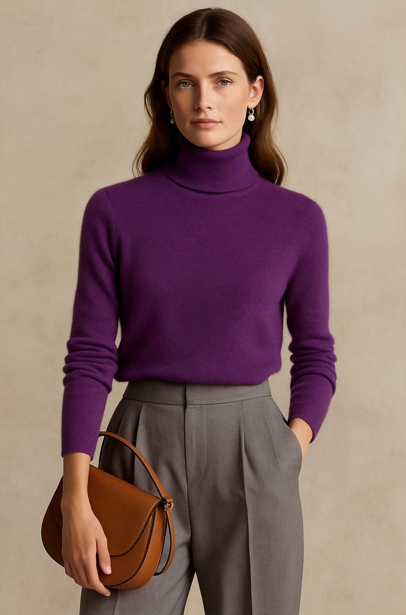 Pull col roulé luxueux Amara de Danoir Paris, en tissu doux et élégant, présenté sur un mannequin.