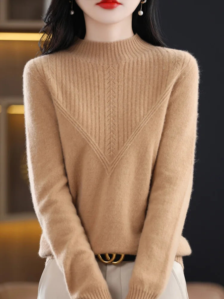 Pull en cachemire élégant Liora de Danoir Paris, finition douce et raffinée, porté sur un modèle.