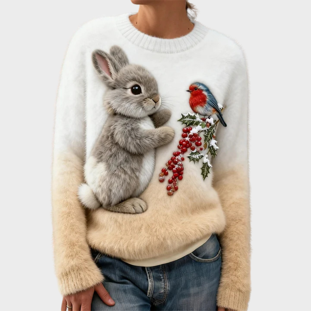 Pull en peluche festif Luna Danoir Paris, doux, chaud, avec motifs colorés, idéal pour la saison hivernale.