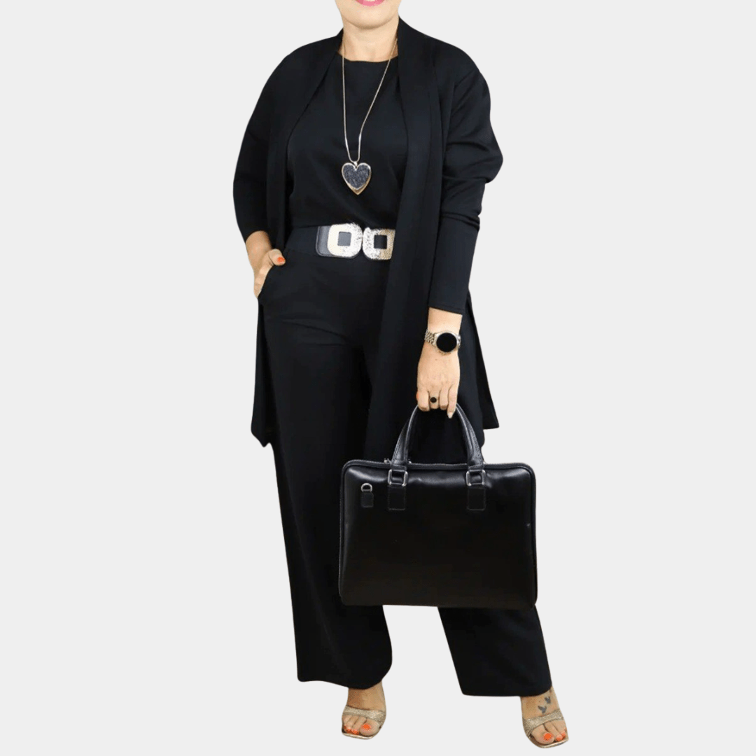 Ensemble élégant Danoir Paris Sofía FR1308, vêtements polyvalents avec détails sophistiqués, porté par un mannequin.