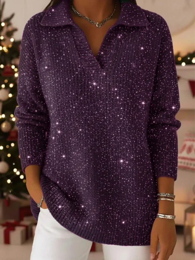 Pull festif élégant Livia de Danoir Paris, en tissu fluide avec détails sophistiqués, porté sur mannequin.