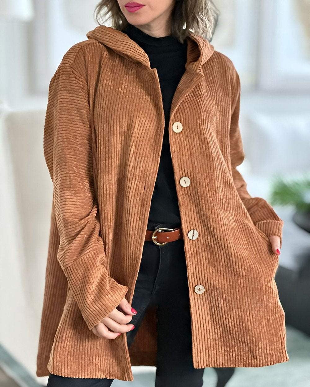 Veste douillette élégante Cordia de Danoir Paris en rouge, coupe s, tissu chaud et confortable pour femme.