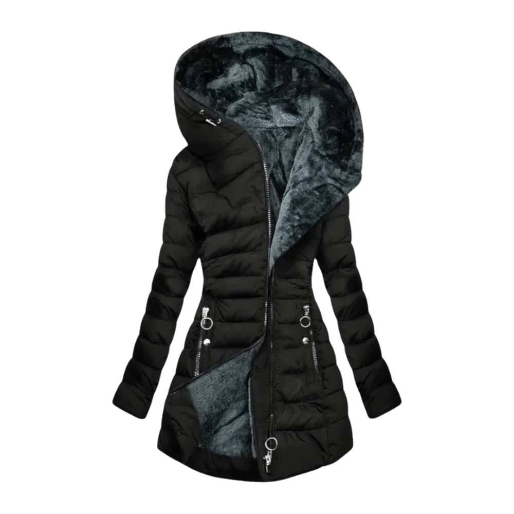 Manteau d'hiver élégant Danoir Paris Elena, en vert clair, avec coupe sophistiquée et détails modernes.