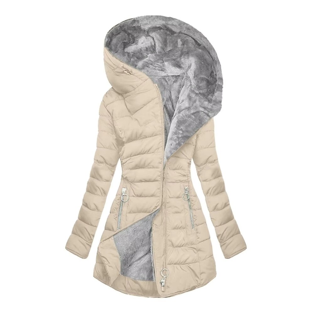 Manteau d'hiver élégant Danoir Paris Elena en vert clair, coupe sophistiquée, tissu chaud et confortable, pour femme.