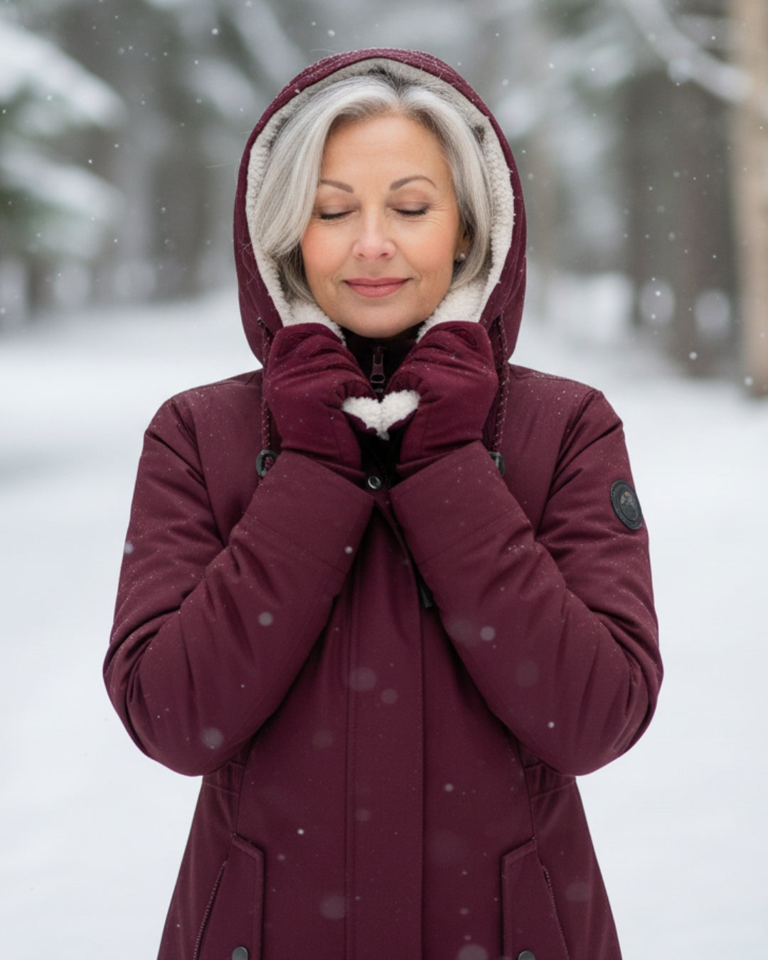 Parka réversible élégante Amelia de Danoir Paris en rouge, veste chaude et stylée pour femmes, vue de face.