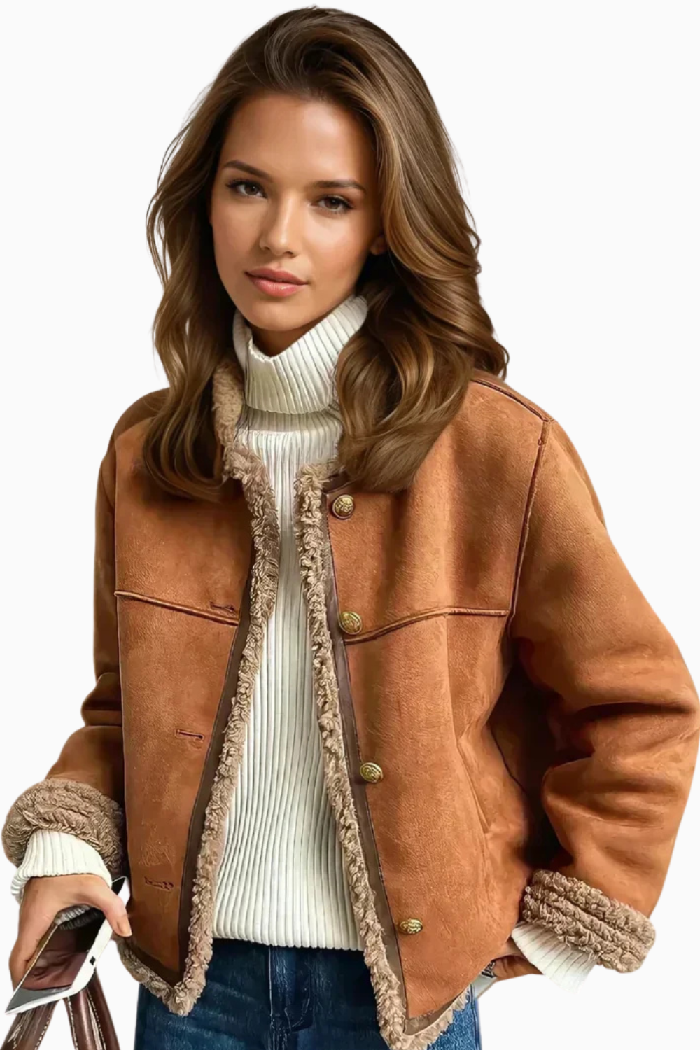 Veste chic en mouton rose Danoir Paris, coupe élégante avec col en pelage, pour un look sophistiqué et tendance.