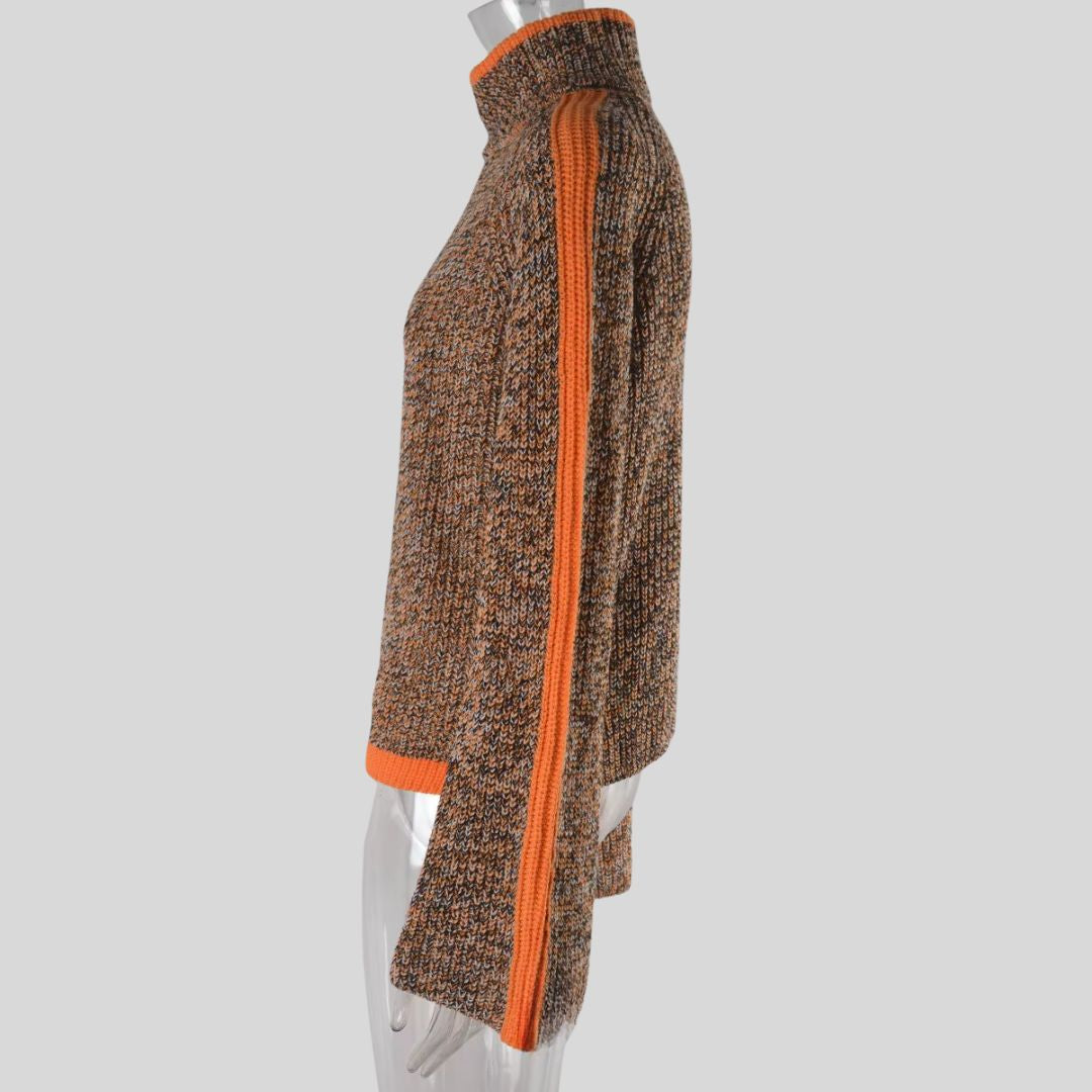 Pull patchwork chic Danoir Paris Diana FR1408, en gros plan, montrant le tissu patchwork coloré et le style élégant.