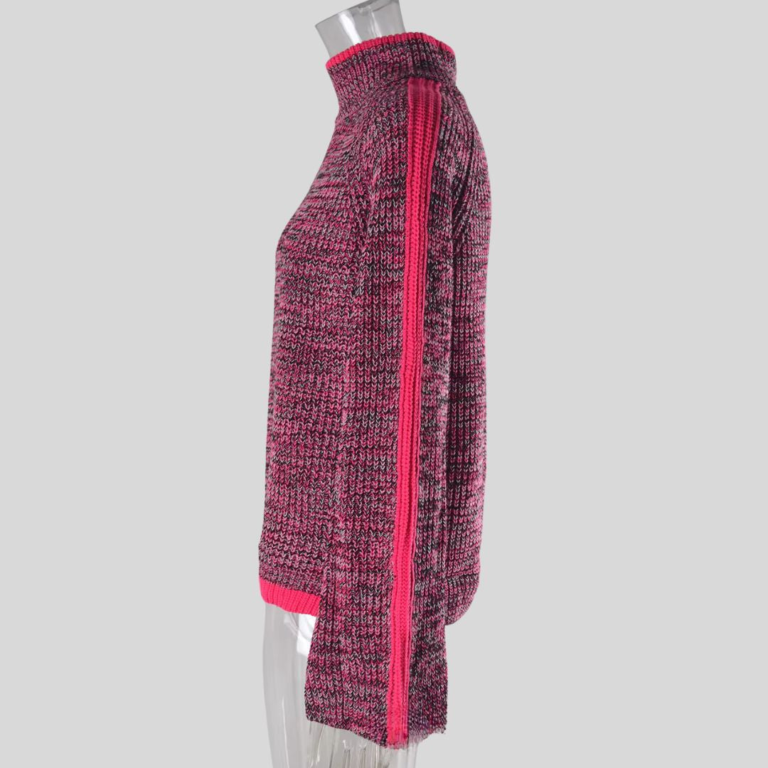 Pull patchwork chic Danoir Paris Diana FR1408, pull-over féminin avec motifs patchwork colorés, tissu doux et tendance.