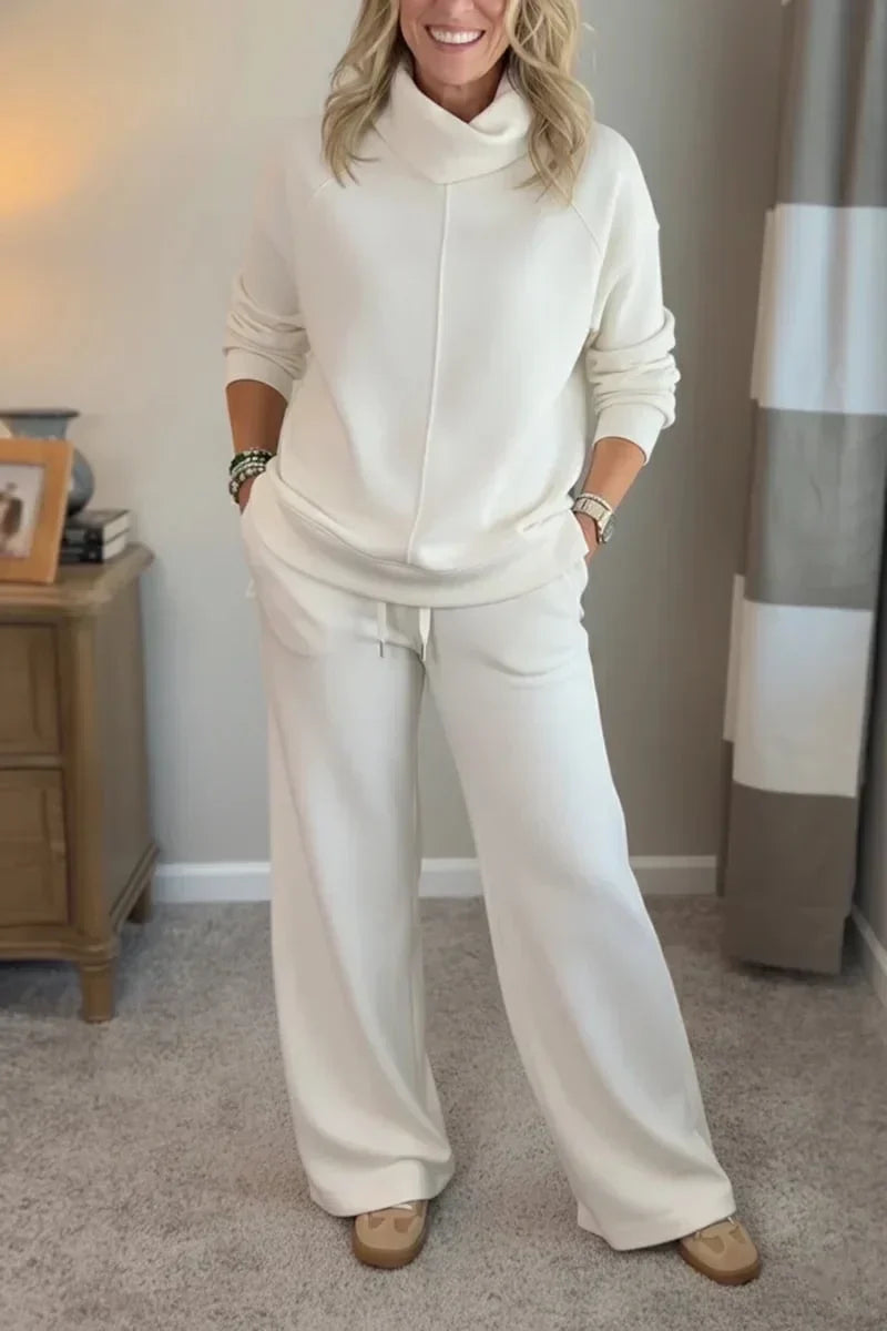 Ensemble doux et élégant Élodie de Danoir Paris, vêtement féminin avec tissu confortable, vue de l'ensemble porté.