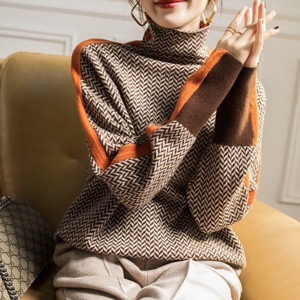 Pull col roulé élégant Clémence de Danoir Paris, maille mélangée, coupe sophistiquée, porté sur mannequin.
