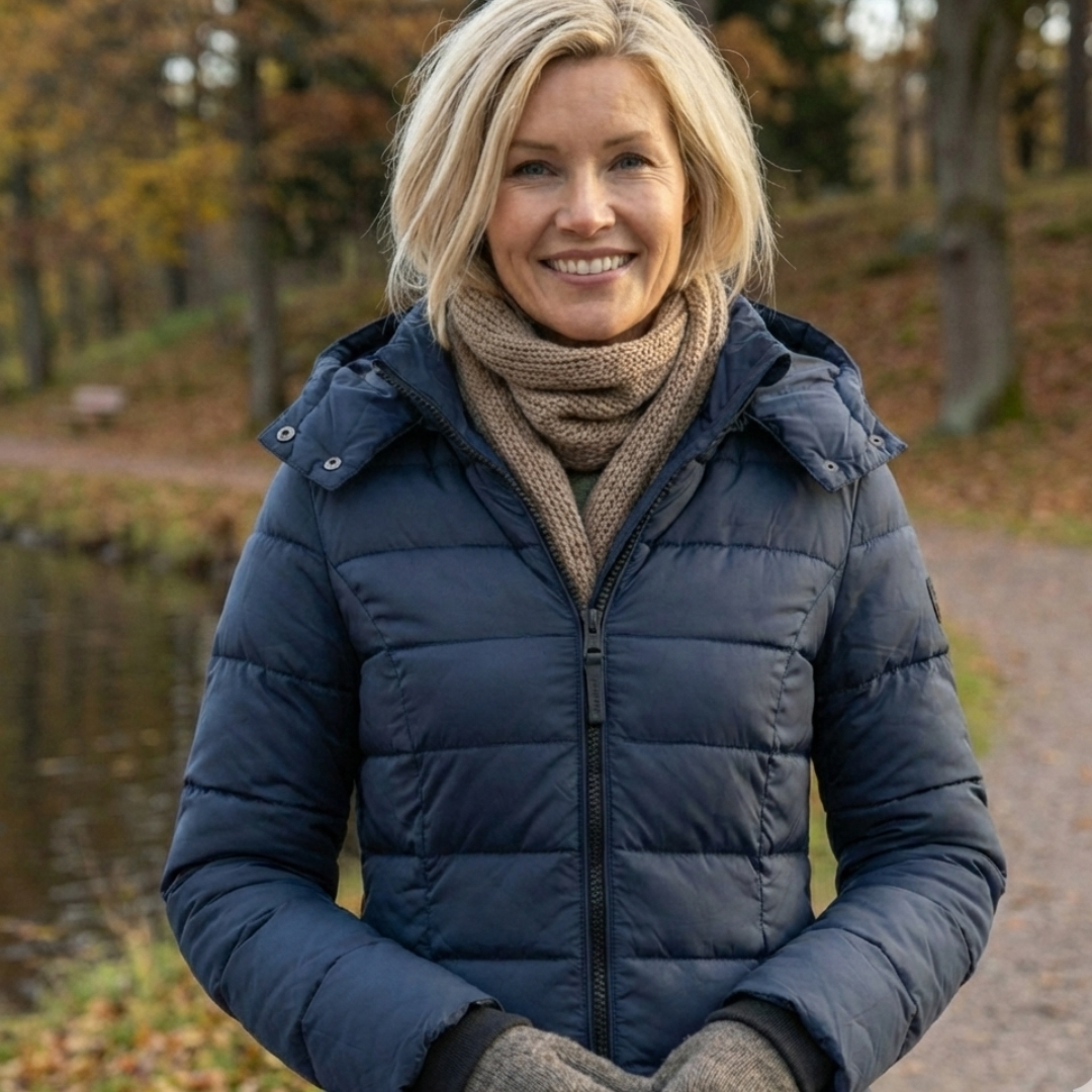 Veste d'hiver Danoir Paris Jenna en bleu, look chaud et confortable, idéale pour la saison froide, taille S.