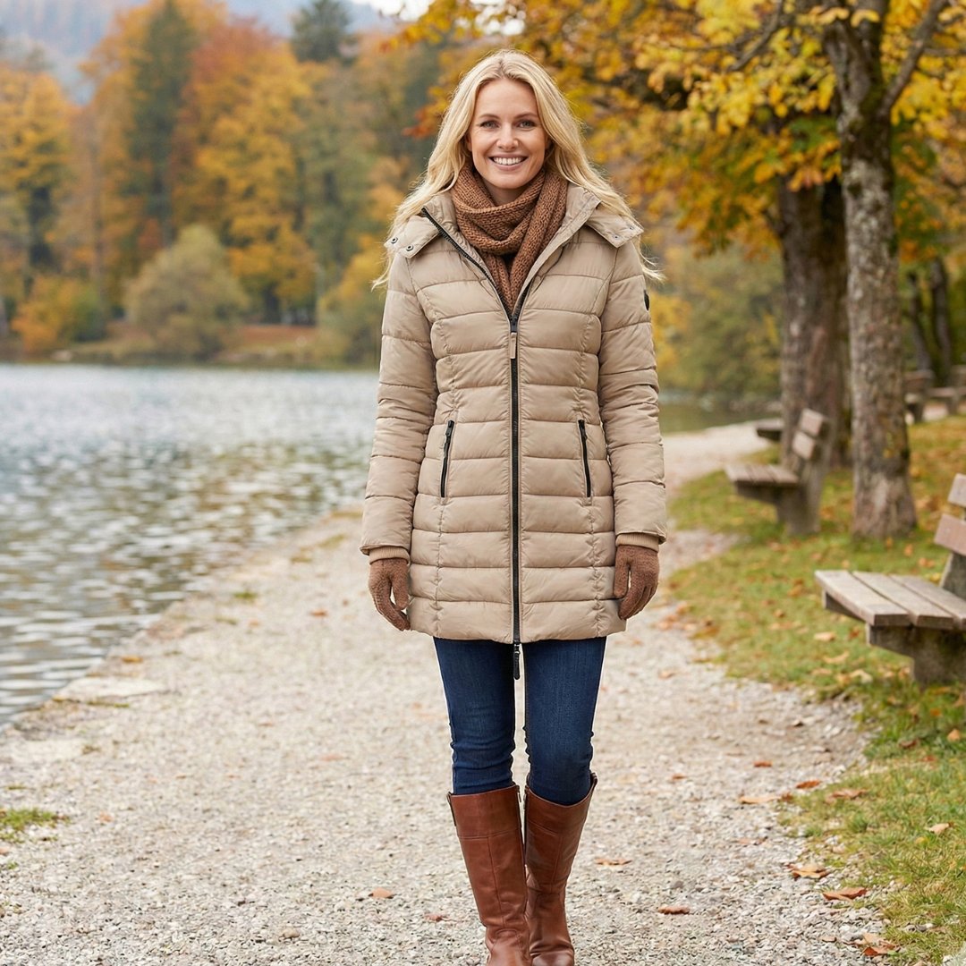 Veste d'hiver confortable Jenna de Danoir Paris en bleu, style chaud et décontracté pour femmes.