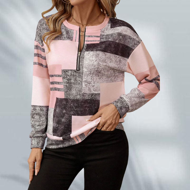 Pull rétro confortable Oralissora de Danoir Paris, couleur rose, modèle FR1484, en laine douce et stylée.