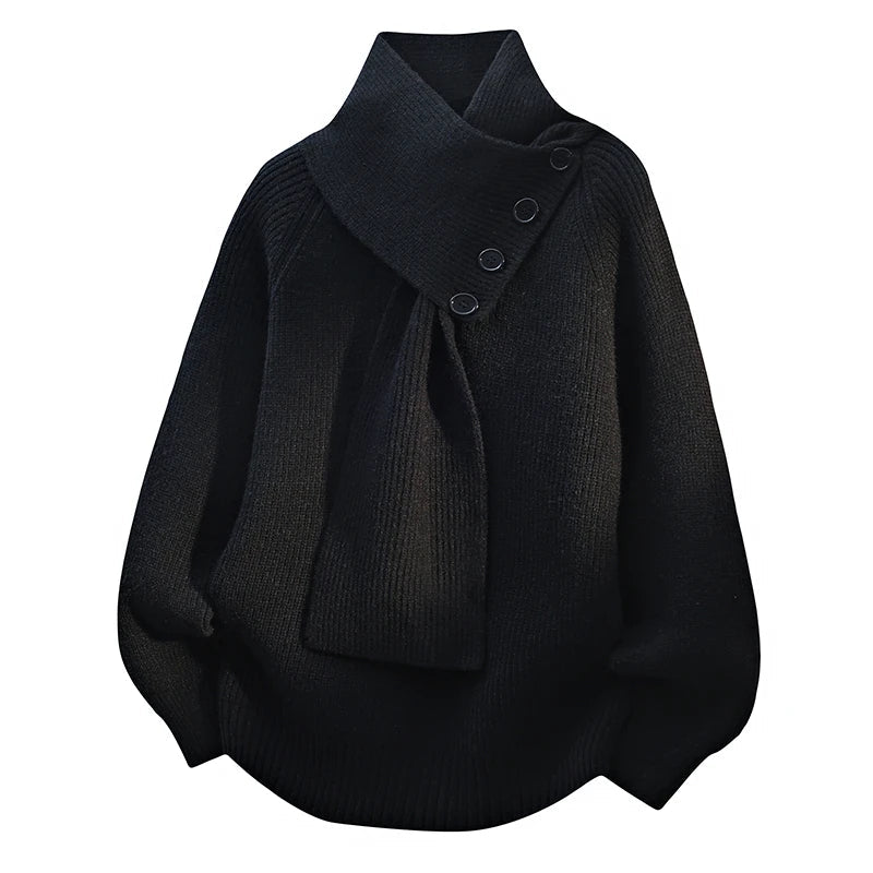 Pull écharpe élégant Arielle de Danoir Paris, en laine douce avec détails raffinés, porté sur un mannequin.
