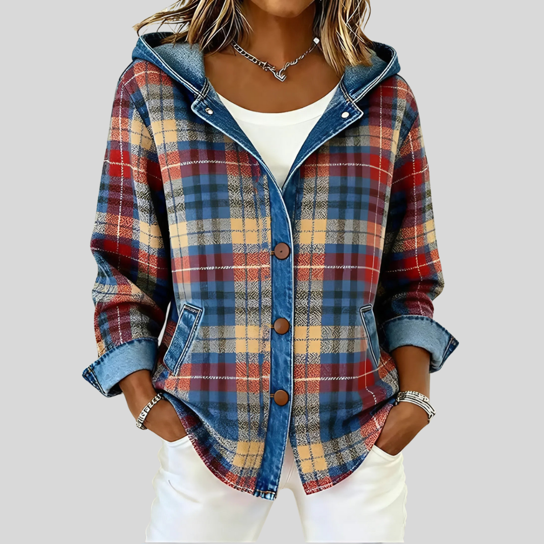 Veste à carreaux élégante Neraviennea de Danoir Paris, coupe ajustée avec motif à carreaux en tissu léger.