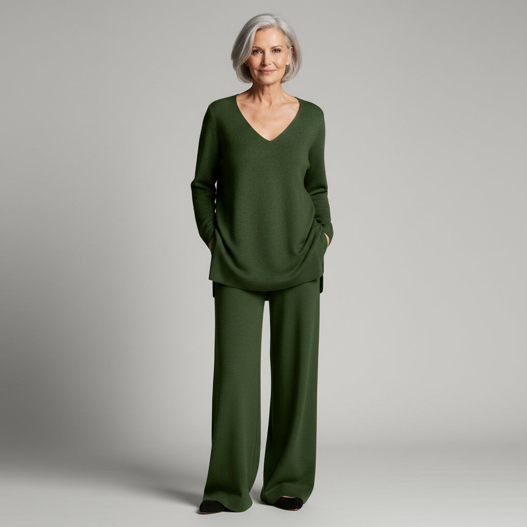 Ensemble décontracté Danoir Paris Anny, vêtement confortable avec tissu doux et coupe relaxante, porté par une mannequin.