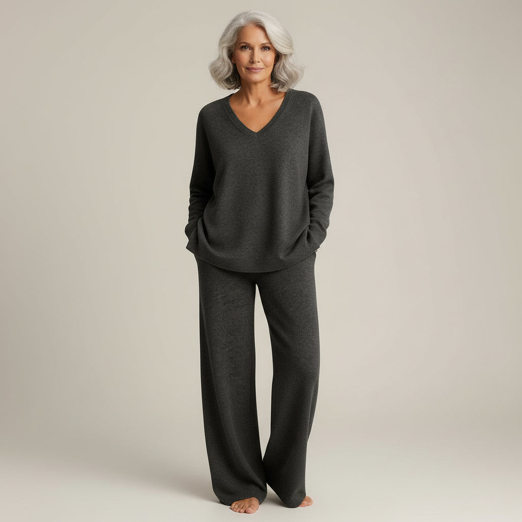 Ensemble décontracté Danoir Paris Anny, confort pour femme, vêtement en tissu doux, vue de l’ensemble porté sur mannequin.