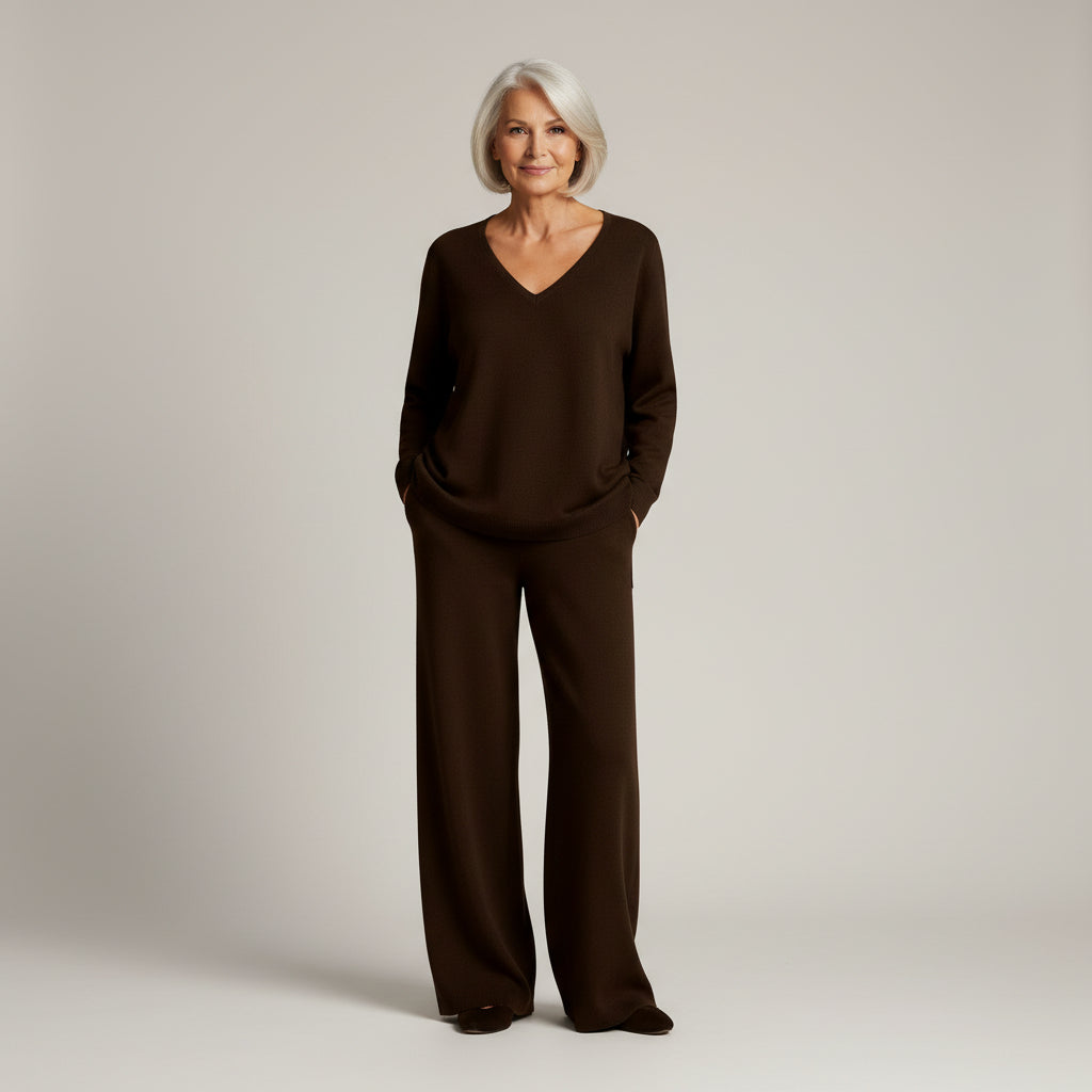 Ensemble décontracté Danoir Paris Anny FR1524, vêtement confortable en tissu doux, porté sur un mannequin blanc.