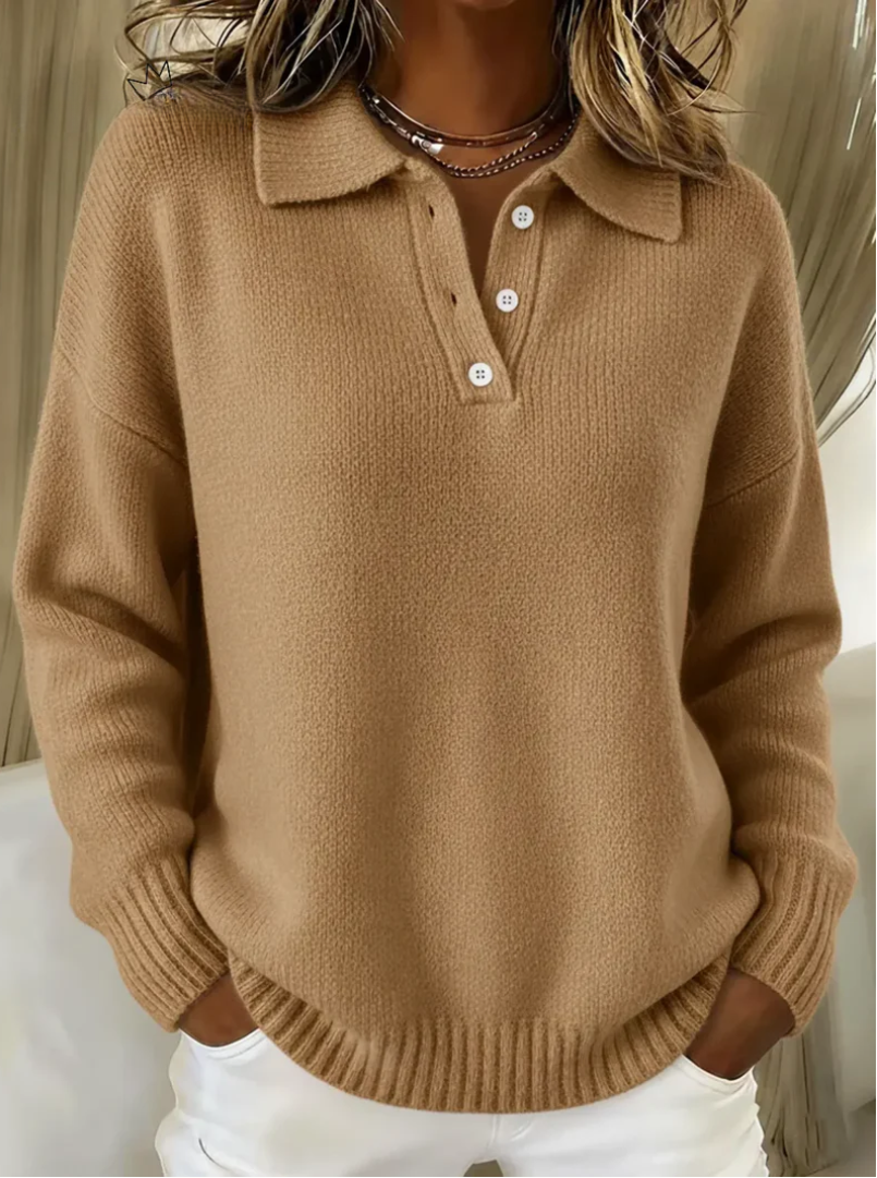 Pull décontracté Danoir Paris Herra FR1579 en coton doux, porté sur mannequin, couleur neutre, style confortable et décontracté.