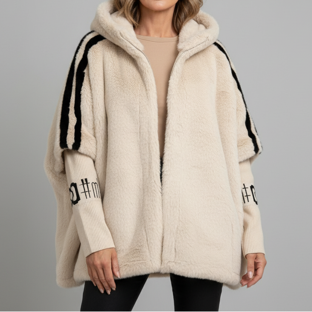 Veste hivernale chic Brielle de Danoir Paris, coupe élégante, en tissu chaud, couleur neutre, vue de face.