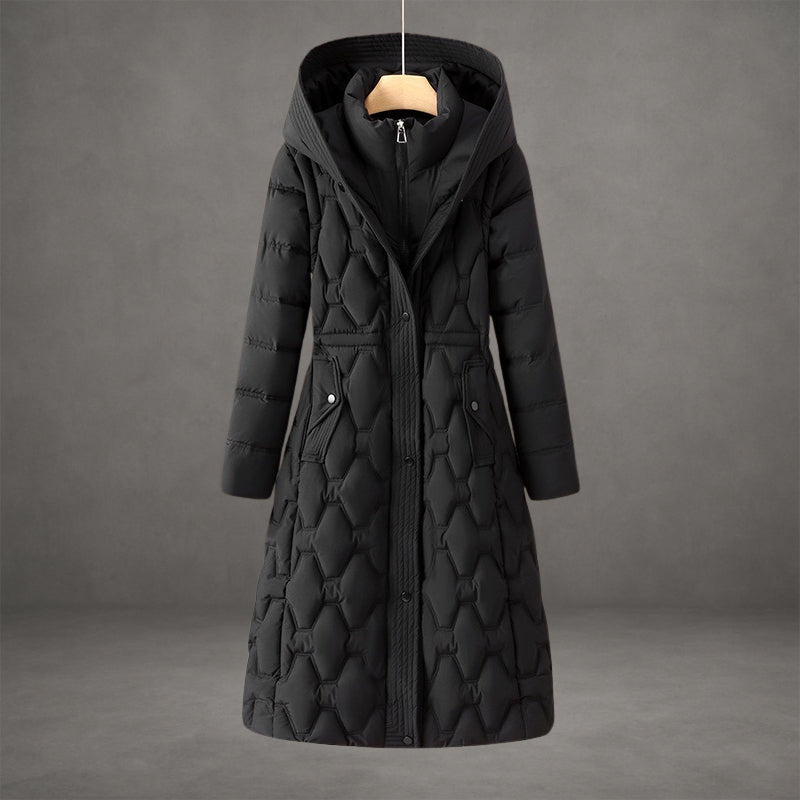 Manteau long imperméable Danoir Paris Rosemont avec capuche, coupe élégante et doublure chaude, parfait pour l'hiver.
