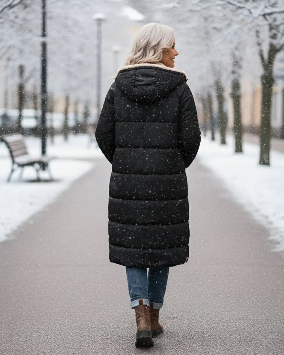 Manteau long réversible Danoir Paris Layla en vert élégant, doublure visible, style chic et sophistiqué.