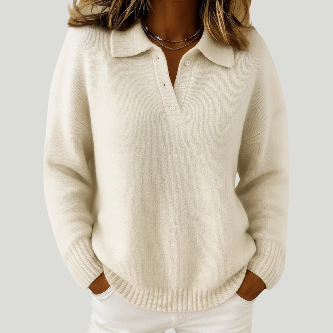 Pull doux chic pour femme en coton Danoir Paris, couleur crème, confortable avec col rond et manches longues.