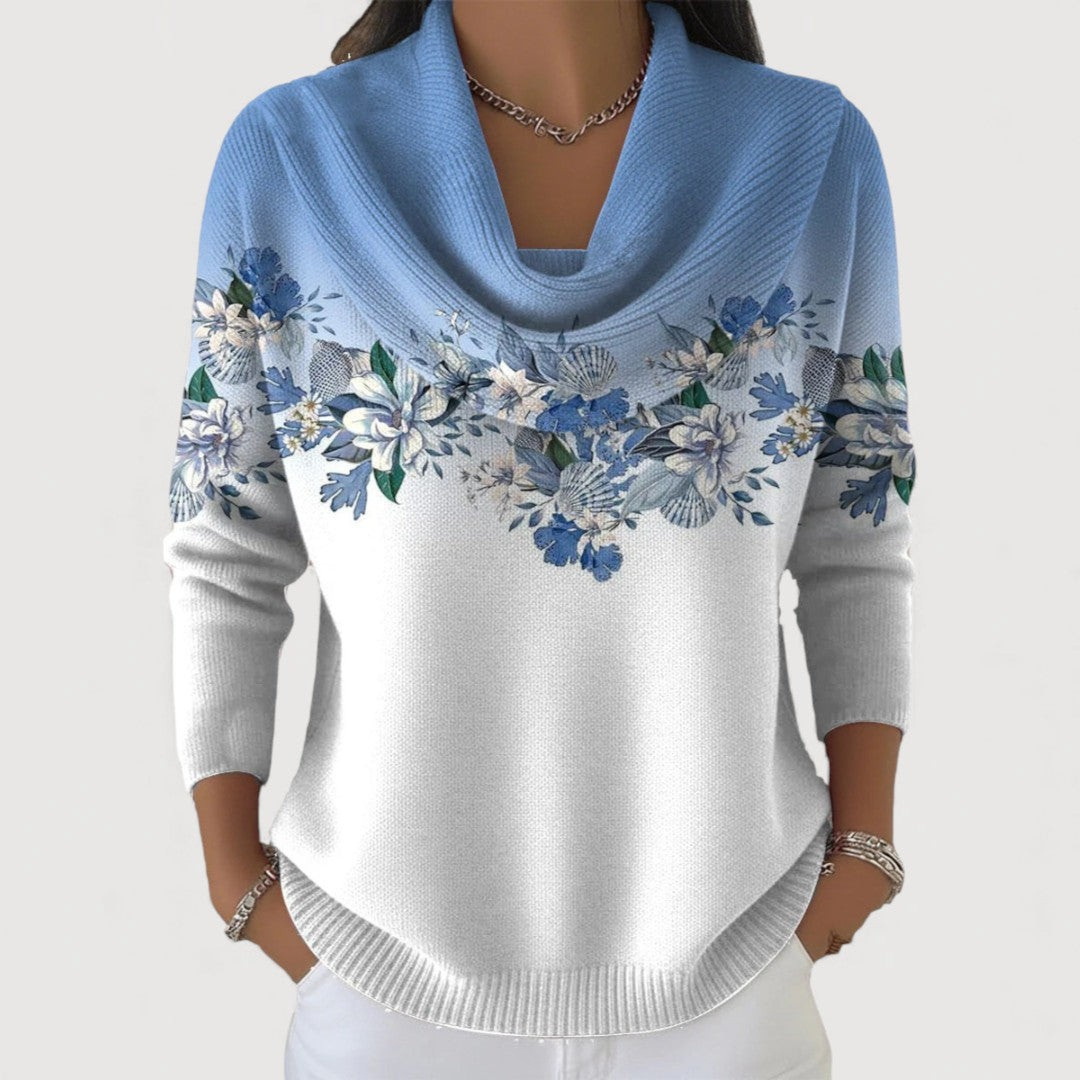 Pull Danoir Paris Amore en fleurs, élégant et confortable, avec motif floral sophistiqué, porté de face.