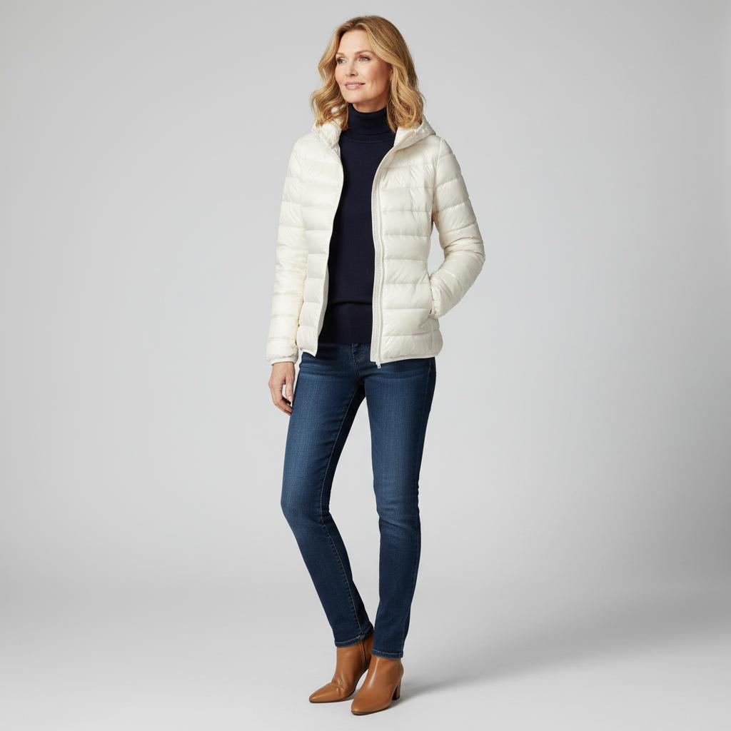 Veste élégante et légère Karen de Danoir Paris en couleur champagne, vue de face, tissu fluide et finition raffinée.