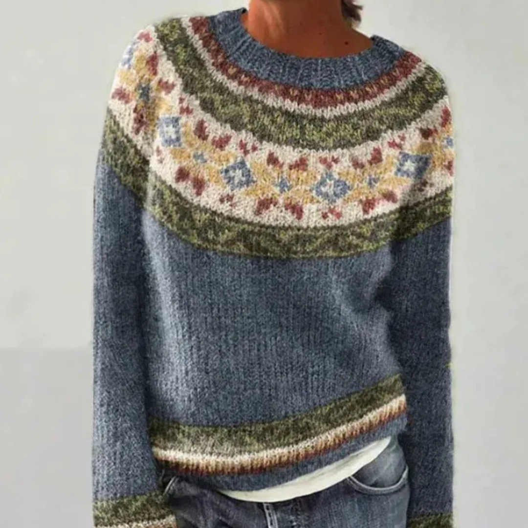 Pull rétro Heather de Danoir Paris, style chic, en tissu léger, avec col rond et détails tendance visible sur l'image.