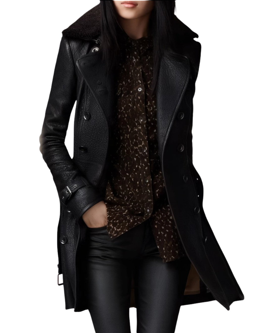 Trench-coat chic polyvalent Romy de Danoir Paris, en polyester, avec ceinture et détails élégants, porté sur un mannequin.