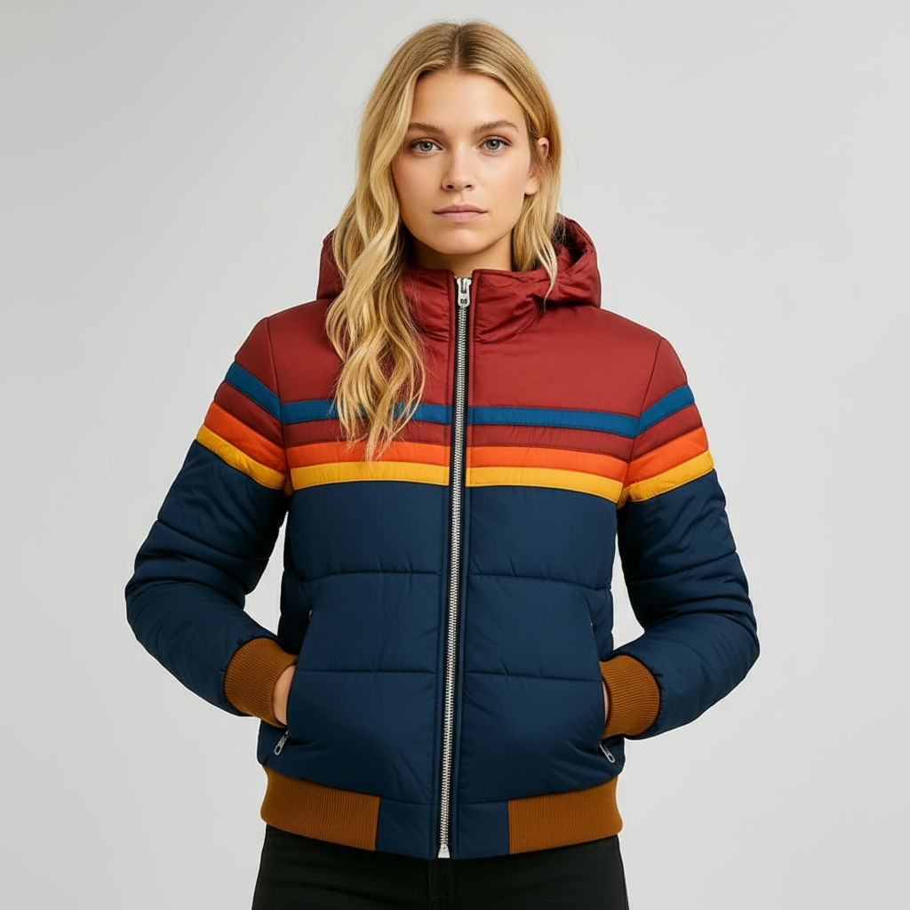 Veste thermale élégante Becker de Danoir Paris en bleu marine, style sophistiqué, courte avec col montant, taille XS.
