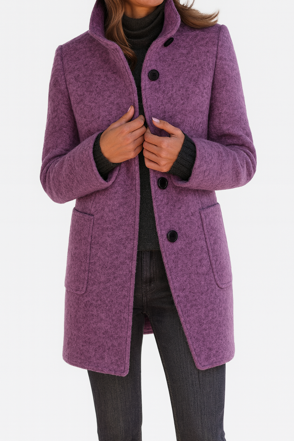 Veste d'hiver élégante Stella de Danoir Paris, modèle FR975, en gris, avec coupe sophistiquée et détails modernes.