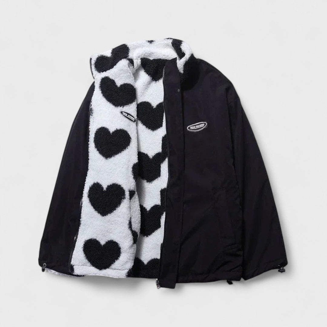 Veste réversible élégante Katharina de Danoir Paris en noir, veste chic et sophistiquée pour femme, vue de face.