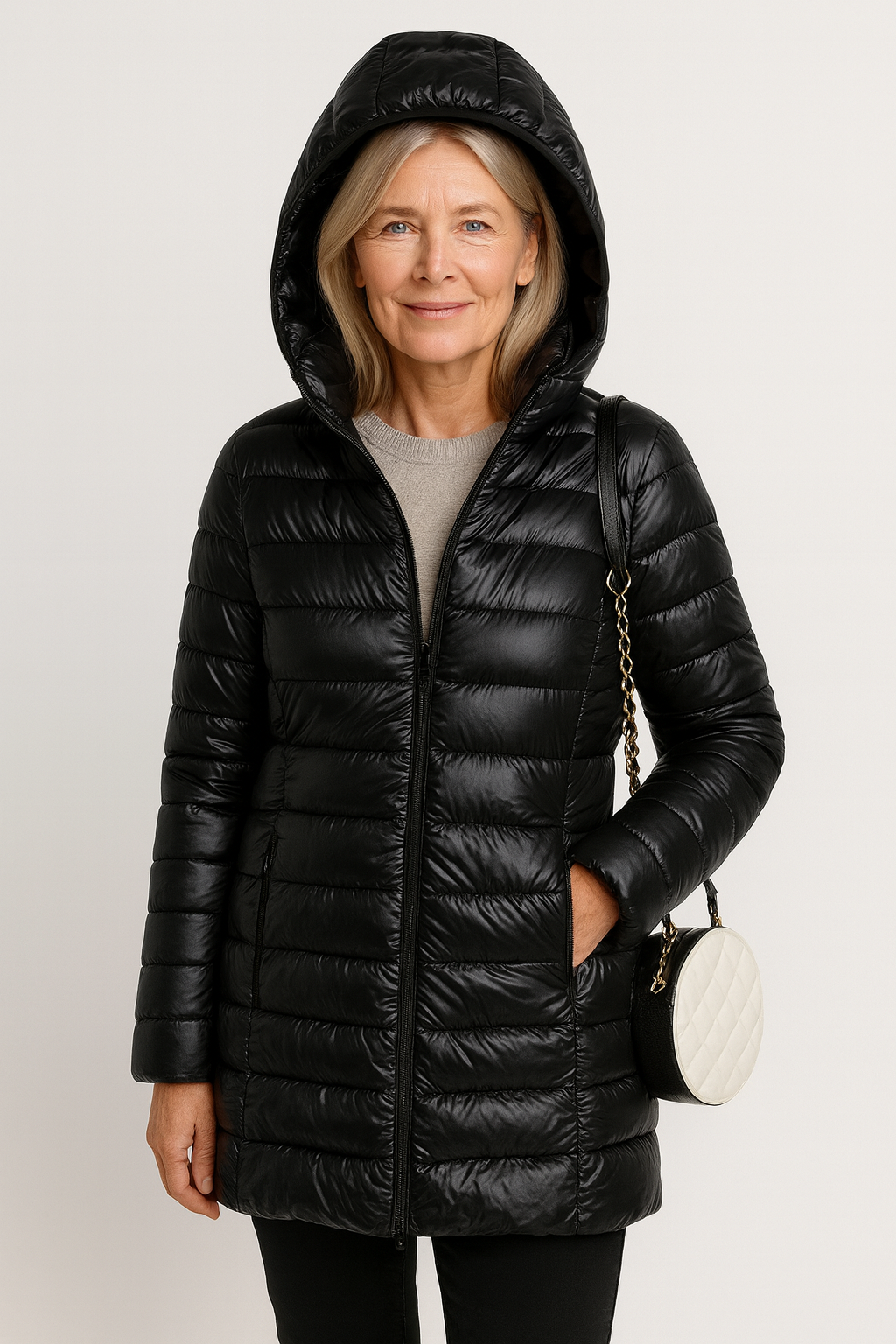 Veste ultra légère Aurora de Danoir Paris en bleu, élégante et fine, conçue pour un style sophistiqué et confortable.