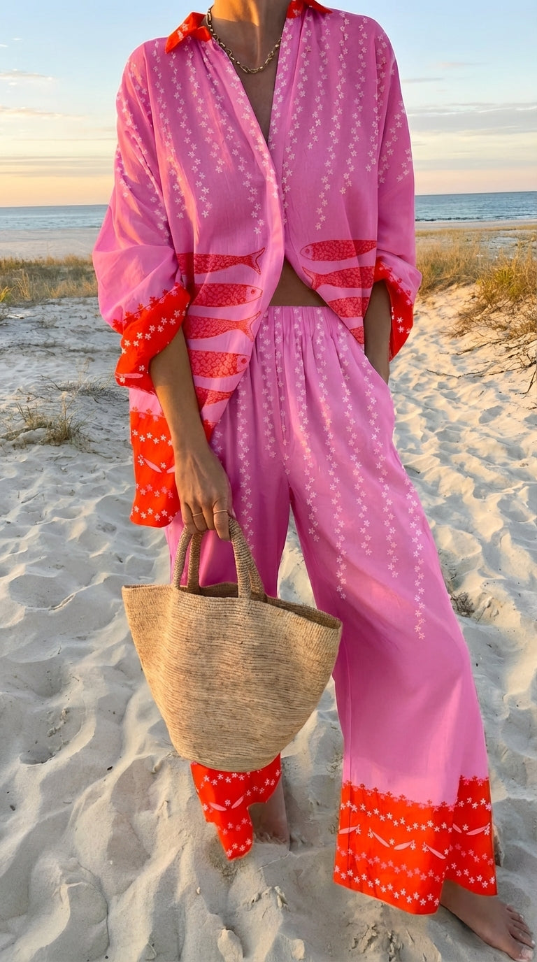 Ensemble Isla™ coloré de Danoir Paris, vêtements assortis pour femmes, tissu léger et confortable, vue de l'ensemble complet.