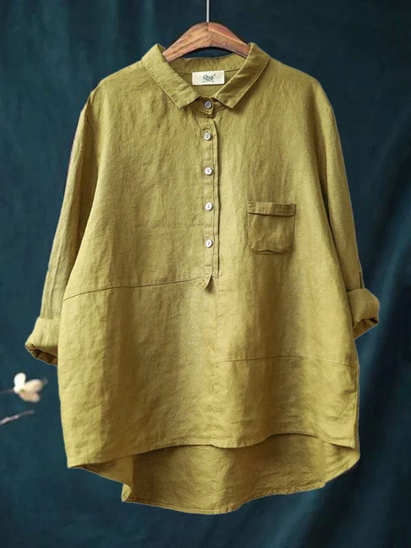 Blouse en lin léger Danoir Paris Elvie, style élégant pour l'été, en tissu jaune lumineux, vue de face.