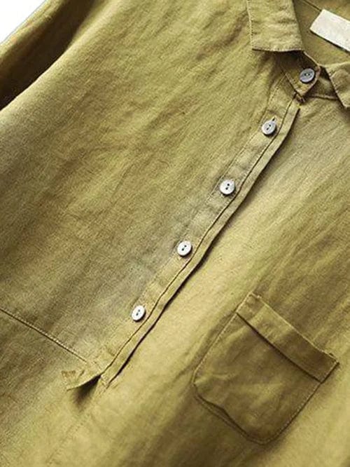 Blouse lin en lin jaune Danoir Paris, élégante pour l'été, portée par un mannequin, tissu léger et fluide.