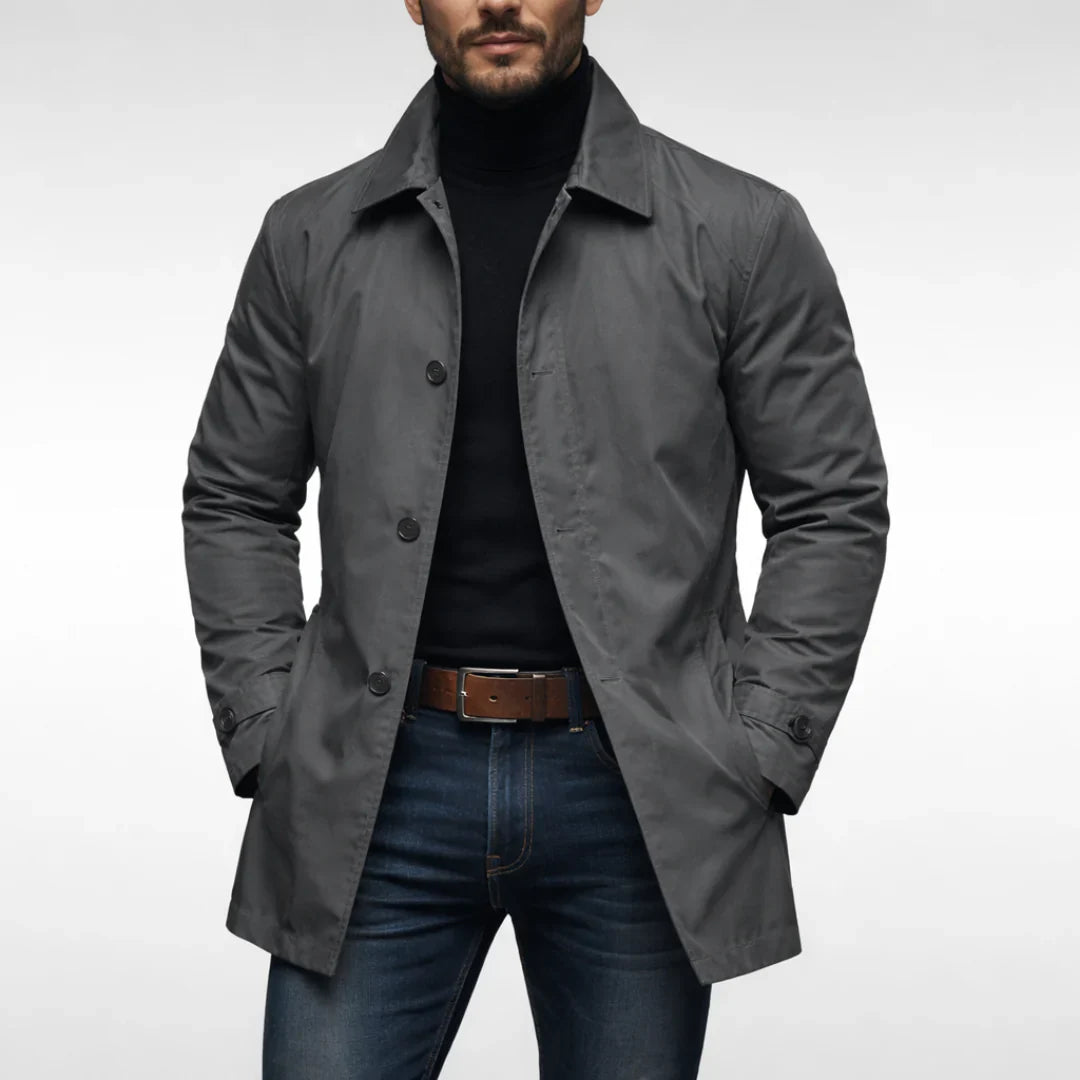 Manteau mi-saison gris Danoir Paris Vittorio, veste élégante pour hommes, détails en tissu léger et coupe moderne.