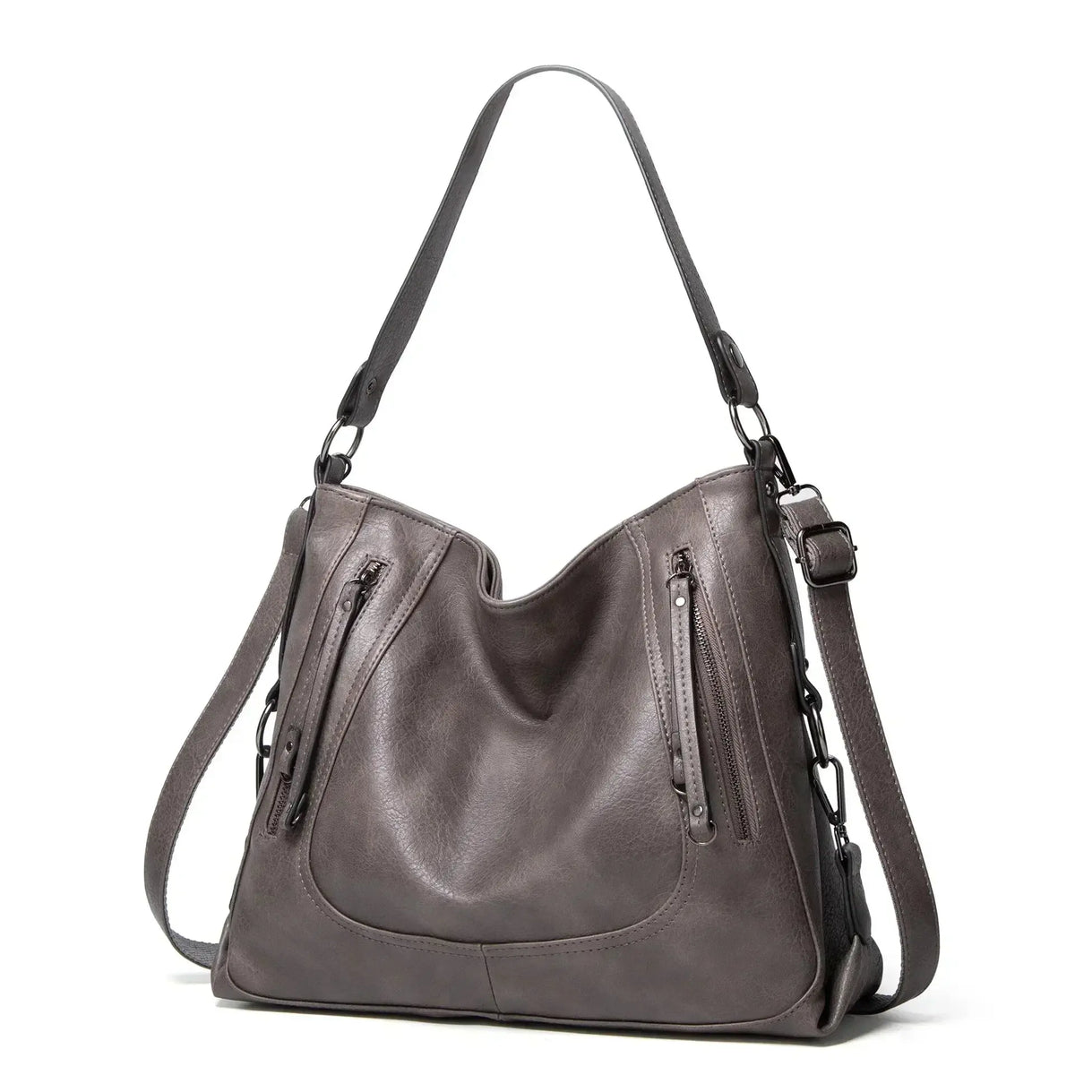 Sac élégant Danoir Paris Nora en gris, sac à main quotidien avec longues poignées, dimensions 35x13x30 cm, style chic et pratique.
