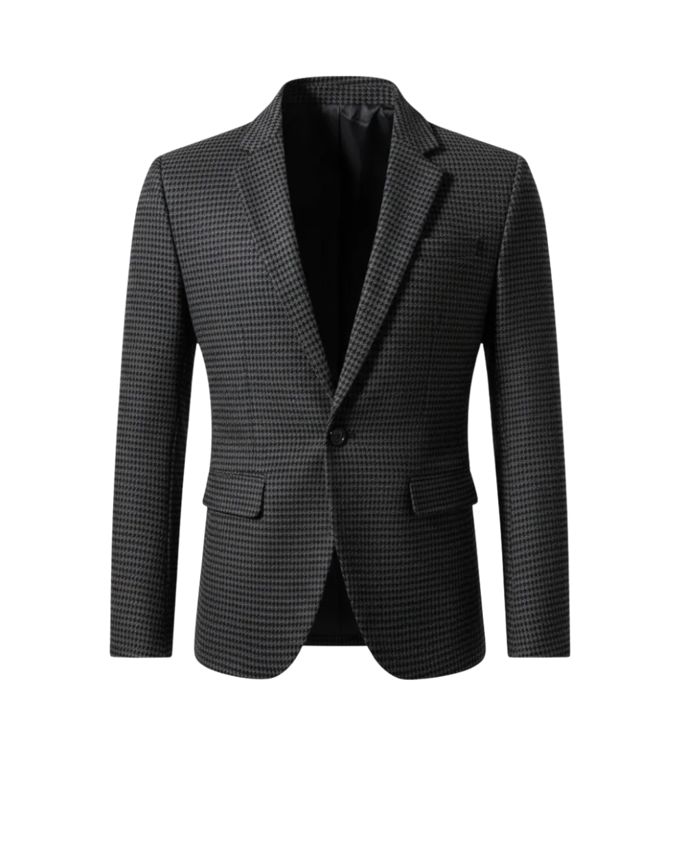 Veste blazer homme sur mesure de Danoir Paris, coupe élégante en tissu noir avec revers et boutons sophistiqués.