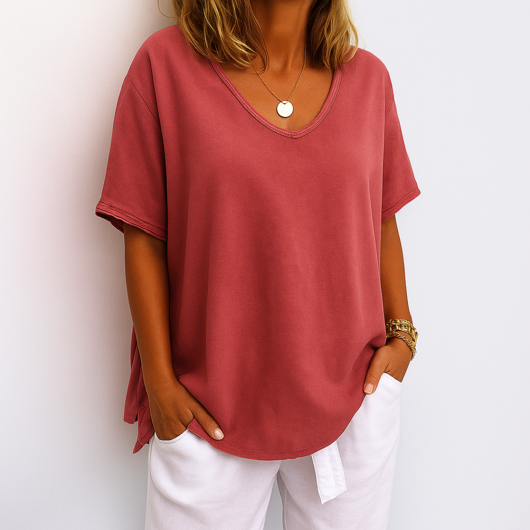 T-shirt décontracté Clara Danoir Paris en coton blanc avec motif simple, version 1+1 gratuit, vue frontale.