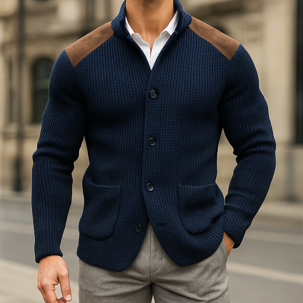 Blazer en maille texturée Danoir Paris, veste élégante pour homme, détails en tissu côtelé et coupe moderne visible sur l'image.